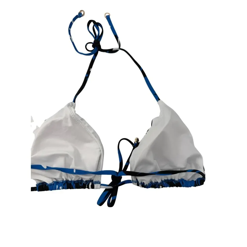 REISS Callie Printed Triangle Bikini Top Size 4 NEW $90 Blue Swimwear Swim